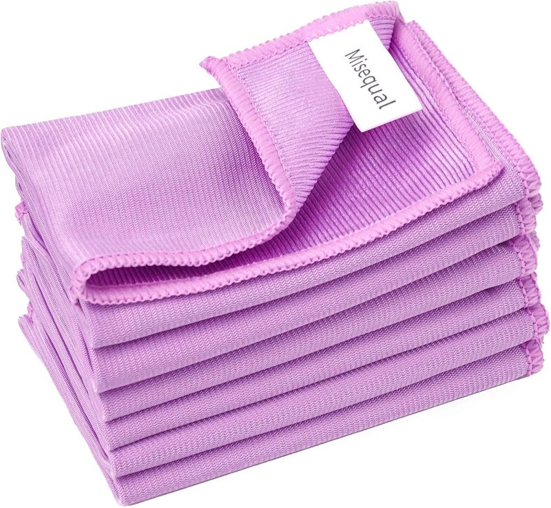 Misequal 6 Pack Glass Cleaning Cloth Microfiber Cleaning Cloth for Window Eyeglass Jewelry Windshields Mirrors and Stainless Steel (Purple) - Image 1